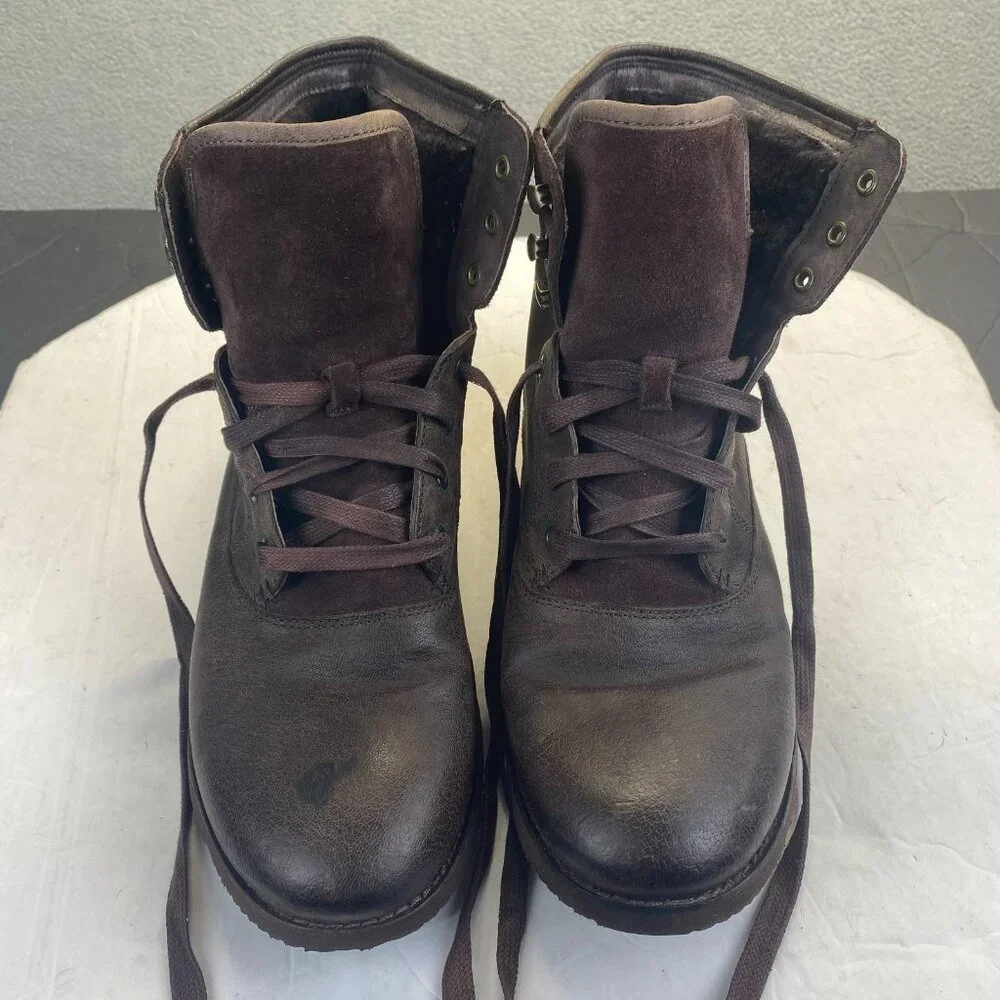 UGG Cavitt Antiqued Leather Fur Lined Military Boots Shoes Size 9‎ Mens F19216G